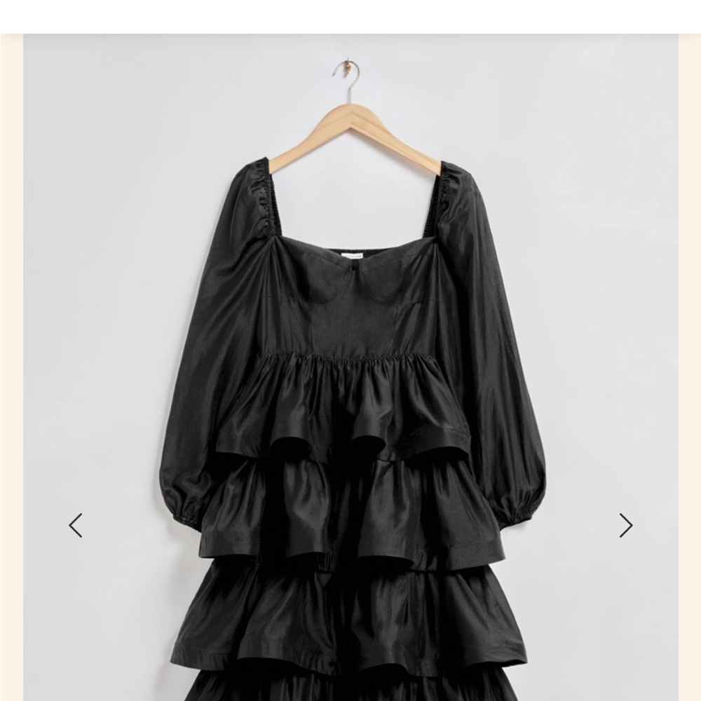 & Other Stories Los Angeles Atelier Black Ruffled, Sweetheart Neck Dress size 10 - Picture 6 of 10